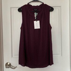 NWT, 41 Hawthorn Burgandy Ruffled Blouse with Mandarin Collar